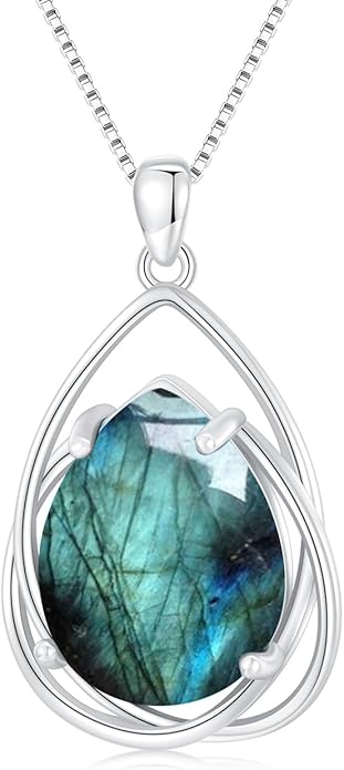 Teardrop Turquoise Pendant Necklace, 925 Sterling Silver December Birthstone Necklace Vintage Western Jewelry Gift for Women
