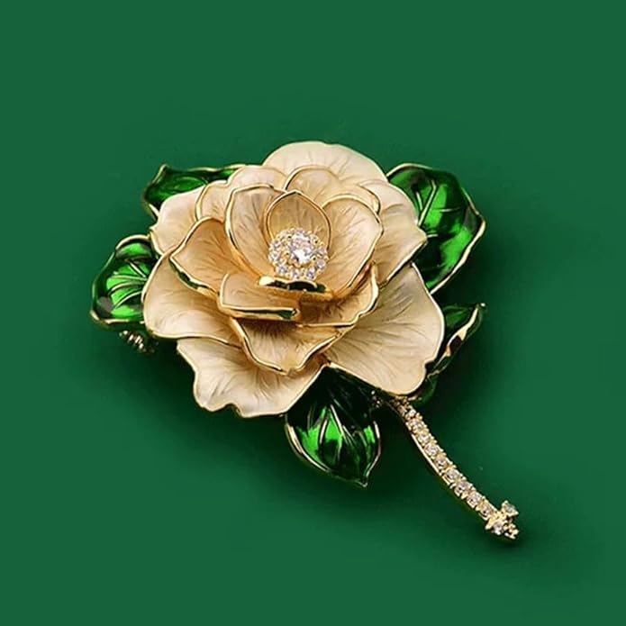 Rhinestone Camellia Brooch Pin – Gold Plated | Charming Gift for Mom & Wife on Thanksgiving, Birthdays & Weddings