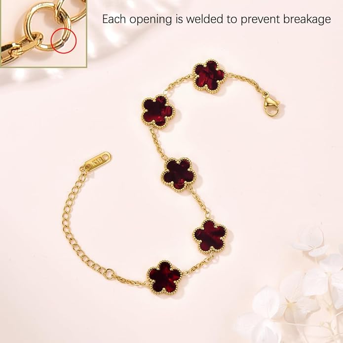 18K Gold-Plated Four Leaf Clover Bracelet for Women,Adjustable lucky Bracelet Set Jewelry Gift-Hypoallergenic Charm for Birthdays, Wellness & Daily Wear