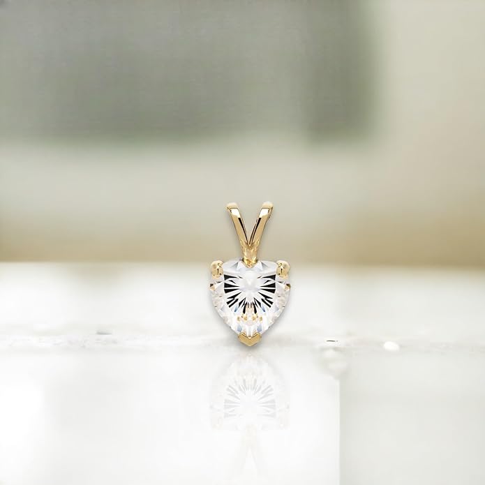 Everyday Elegance Solid 14K Gold Cubic Zirconia Solitaire Pendant Necklace for Women Heart, Princess, Round, Oval, Emerald, Pear & Cushion Cut 1 or 2 CTW | .60mm Thick 16" 18" Length Box Link Chain