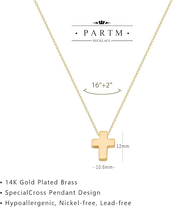 Partm Gold Cross Necklace for Women 14K Plated Dainty Pendant Cross Chain Faith Crucifix Choker Baptism Necklace for Women Trendy Religious Jewelry Hypoallergenic