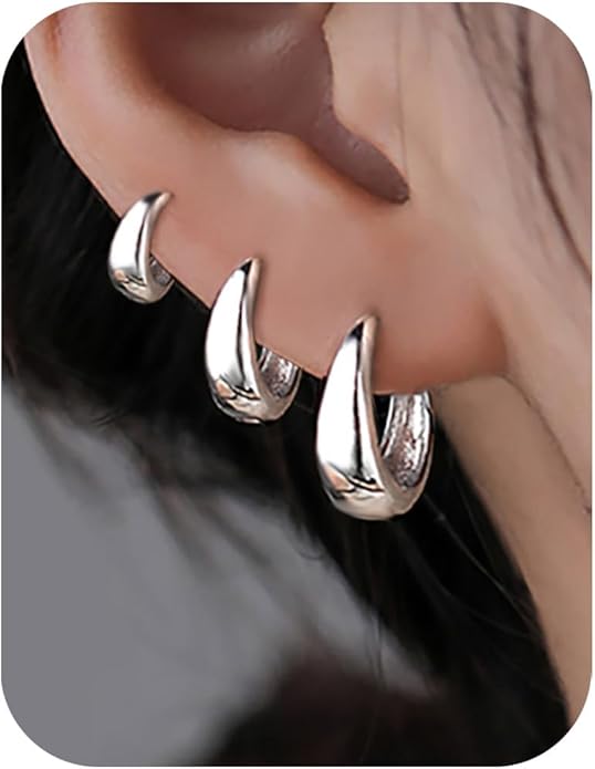 3Pairs Gold Hoop Earrings Set for Women Trendy Chunky Huggie Dainty Earring Jewelry for Women Teens