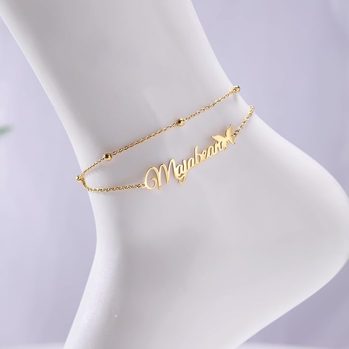 Yofair Ankle Bracelets for Women 18K Gold Plated Custom Gold Name Anklet Personalized Dainty Anklet Bracelet Summer Beach Jewelry for Women