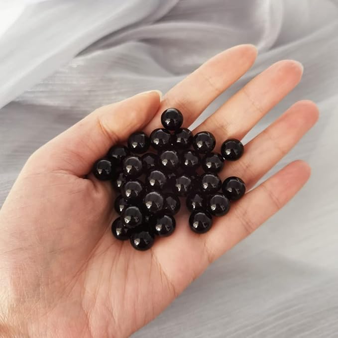 INSPIRELLE 10mm Black Undrilled ABS Art Faux Pearls for Vase Fillers, 580pcs No Hole Makeup Beads to Hold Brush Eyeliner, Imitation Round Pearl Beads for Table Scatter Home Wedding Decoration