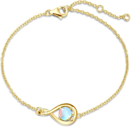 FANCIME Love Bracelet 925 Sterling Silver Infinity Birthstone Bracelets for Women Fine Jewelry Birthday Christmas Gifts for Her Mom Wife, Chain Length 6.7"+1.2" Extend