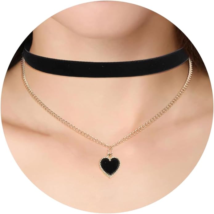 Fesciory Black Necklaces for Women, Adjustable Layered Velvet Leather Lace Collar Necklace, Goth Jewelry Gifts.