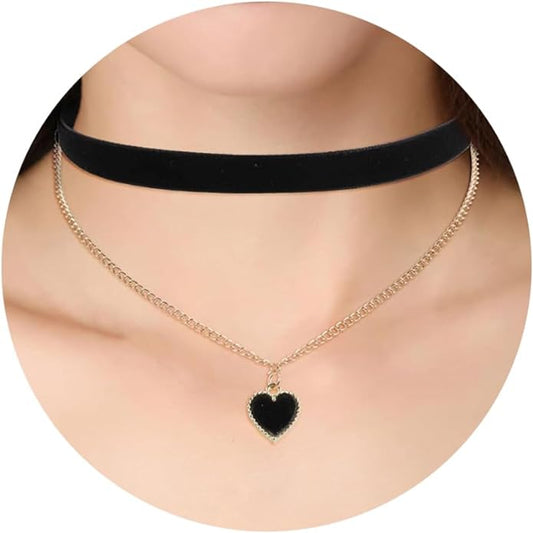 Fesciory Black Necklaces for Women, Adjustable Layered Velvet Leather Lace Collar Necklace, Goth Jewelry Gifts.