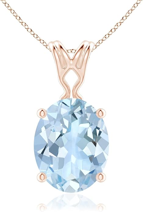 Angara Natural Aquamarine Solitaire Pendant for Women | Vintage in 14K Solid Gold/Platinum With 18" Chain | March Birthday, Anniversary, Gemstone Jewelry Gift