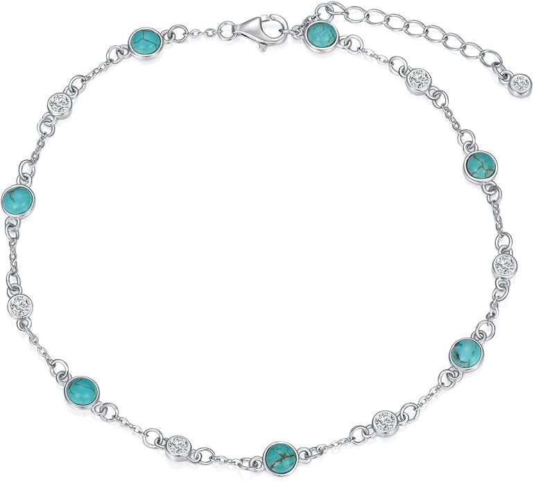 Anklet Bracelet for Women 925 Sterling Silver Natural Stone Chain Ankle Bracelet Beach Summer Fine Jewelry Birthday Christmas Gifts for Women Her Mom