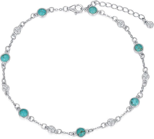 Anklet Bracelet for Women 925 Sterling Silver Natural Stone Chain Ankle Bracelet Beach Summer Fine Jewelry Birthday Christmas Gifts for Women Her Mom