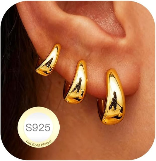 DORANA Valentines Day Gift 3 Pairs 925 Sterling Silver Earrings for Women Girls Non Tarnish Small Hypoallergenic Huggie Hoops Cartilage Stack Earring Sets for Multiple Piercing
