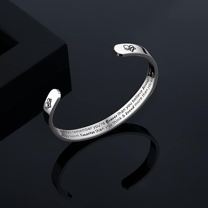 TONY & SANDY Inspirational Bracelets for Women Teen Girls Personalized Gifts for Daughter Granddaughter Mom Sister Friends Stainless Steel Engraved Cuff Birthday Easter Christmas