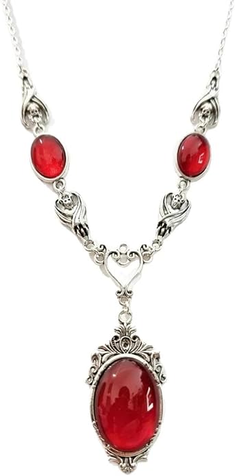 Gothic Vampire Necklace Vintage Stardust Crystal Cameo Pendant Necklace Punk Style Vampire Pendant Oval Necklace Satanic Demon Red Pendant Necklace Jewelry