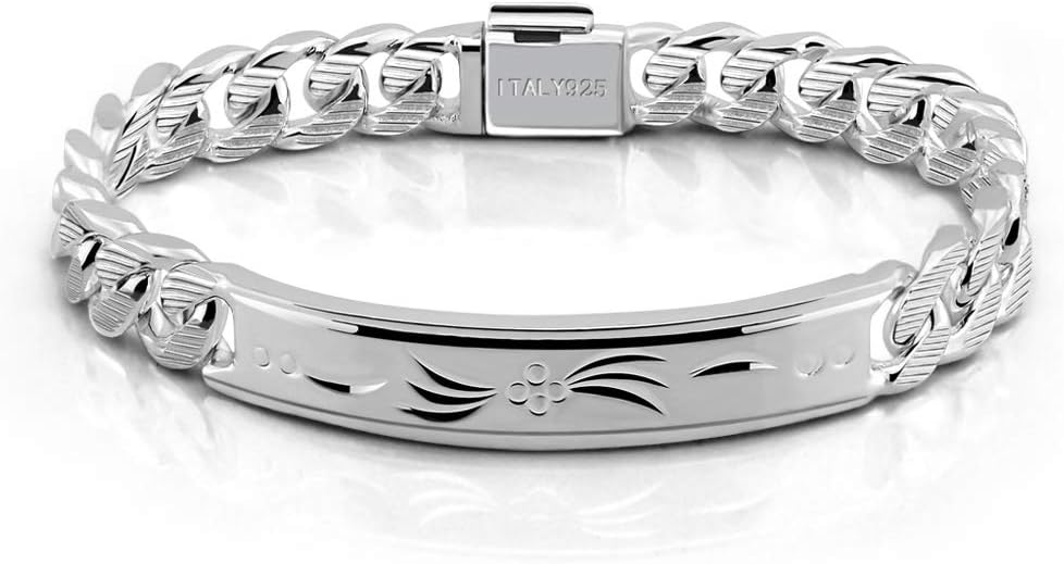 Dankadi Fashion Men Silver Jewelry Classic Bracelet 100% 925 Sterling Silver Exquisite Carving Totem Bracelet 10 MM 7-10 inches Italy Design Cuban Chain Gifts