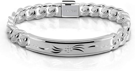 Dankadi Fashion Men Silver Jewelry Classic Bracelet 100% 925 Sterling Silver Exquisite Carving Totem Bracelet 10 MM 7-10 inches Italy Design Cuban Chain Gifts