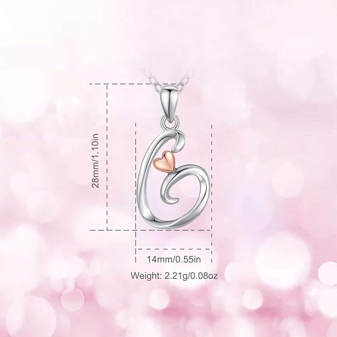 CELESTIA 925 Sterling Silver Initial Necklaces 26 Letter with Rose Gold Heart - 18 Inch Chain
