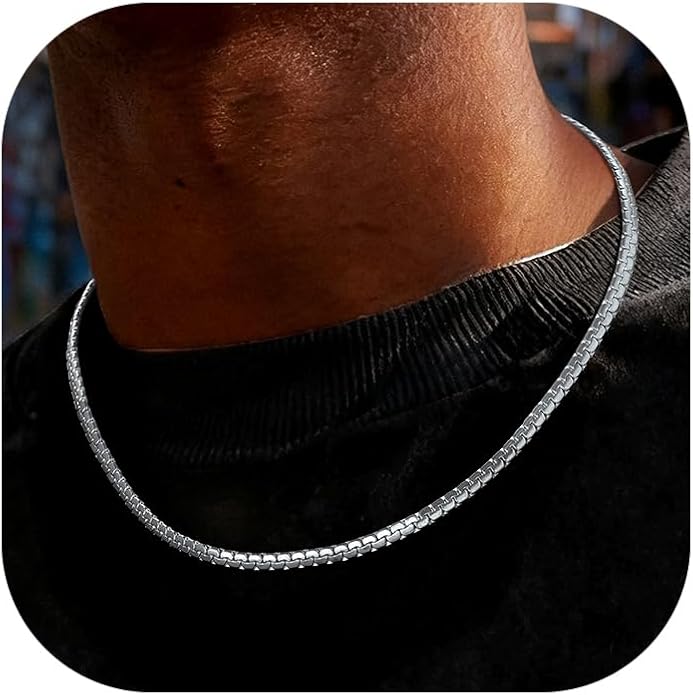 Richsteel Stainless Steel Mens Flat Link Chain Necklace, Black/Gold/Steel Chain for men, 2mm/4mm/6mm Width, No Tarnish & Hypoallergenic Hip Hop Jewelry, 18"-30" Length