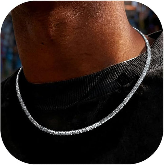 Richsteel Stainless Steel Mens Flat Link Chain Necklace, Black/Gold/Steel Chain for men, 2mm/4mm/6mm Width, No Tarnish & Hypoallergenic Hip Hop Jewelry, 18"-30" Length