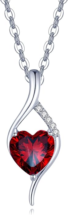 FANCIME 14K Solid White Gold Birthstone Necklace Genuine or Created 6mm Heart Gemstone Pendant with Lab Grow Diamonds Sterling Silver Chain Fine Jewelry Anniversary Birthday Gifts for Women 16" + 2"