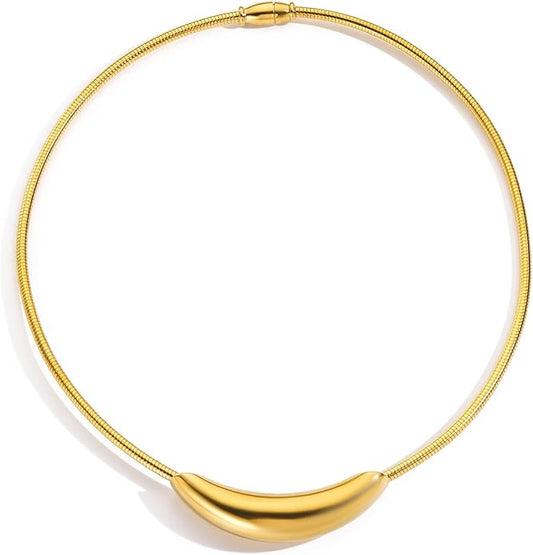 Stailess Steel Metal Curved Bar Tube Choker Necklace For Women,Statement Chunky Snake Chain Horizontal Round Tube Jewelry Necklace