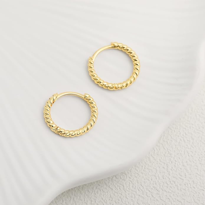 micuco 3 Pairs Small Hoop Earrings Set for Women, 14K Gold Plated Huggie Hoop Earrings for Men, Tiny Cartilage Hypoallergenic Earring Set