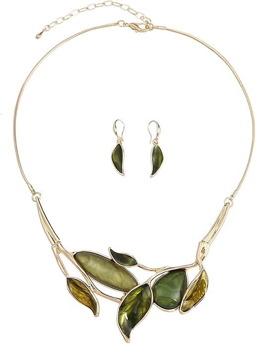 Vintage Chunky Statement Jewelry Set Retro Leaf Floral Geometric Bohemian Boho Bib Necklace Earring Set Fashion Costume Jewelry for Women Girls Wedding Party Prom Unique Gift