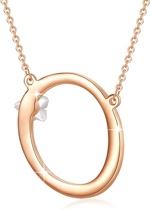 Flower Initial Letter Necklace Pink Red Blue Simulated Pearl Pendant Name Jewelry Made with Austrian Crystals Rose Gold Plated Anniversary Birthday Gifts for Women,18"+2"