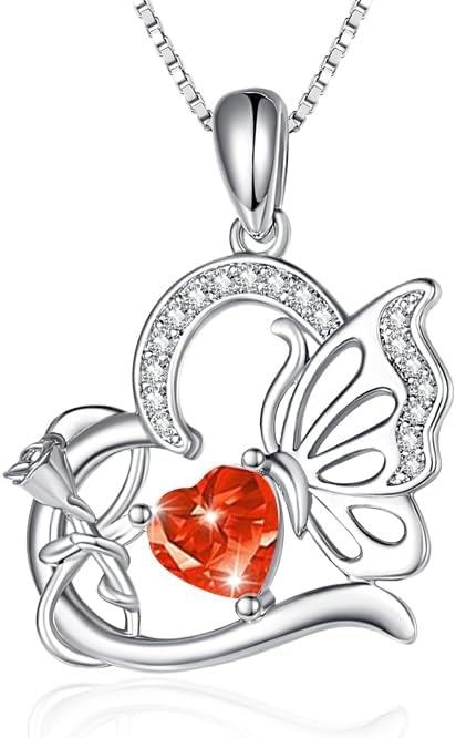 Birthstone Heart butterfly Necklace for Women, Infinity Pendant 14K Gold /18K White Gold Womens Necklaces, Jewelry Anniversary Birthday Christmas Gifts for Her Mom Wife﻿