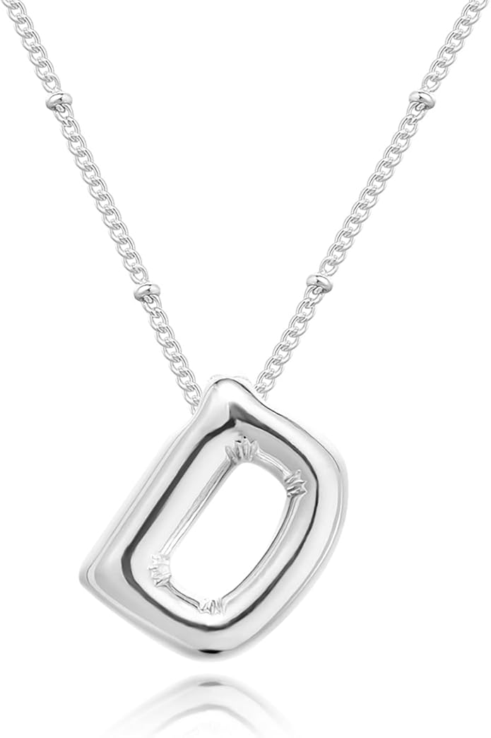 Initial Necklaces for Women, 14k Gold Plated Bubble Letter Necklace Chunky Gold Necklace Dainty Charm Initial Necklaces for Women Trendy Custom Preppy Stocking Stuff Necklace Christmas Gifts