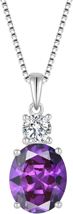 Birthstone Necklace for Women 925 Sterling Silver Oval Cut Cubic Zirconia Pendant Jewelry Gifts for Her