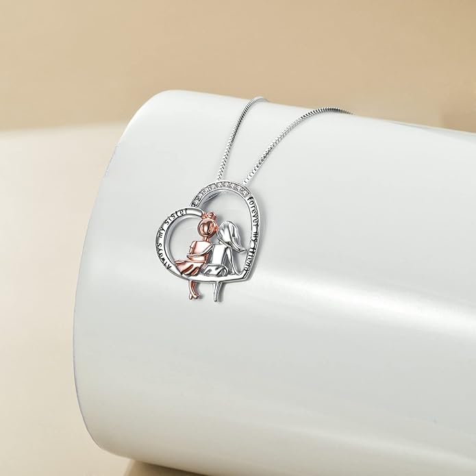 AOBOCO Gifts for Sister 2 3 Sisters Necklace for Women Sterling Silver Sister Crystal Pendant Jewelry Birthday Christmas Gifts for Friend Female Friendship Lasts Forever