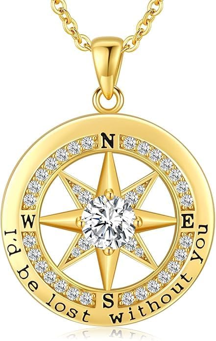 Compass Necklace for Women Wife Girlfriend Mom Daughter Gifts S925 Silver Jewelry For Anniversary Rose Gold Gifts For Birthday Christmas Mothers Valentines Day 12 Birthstones