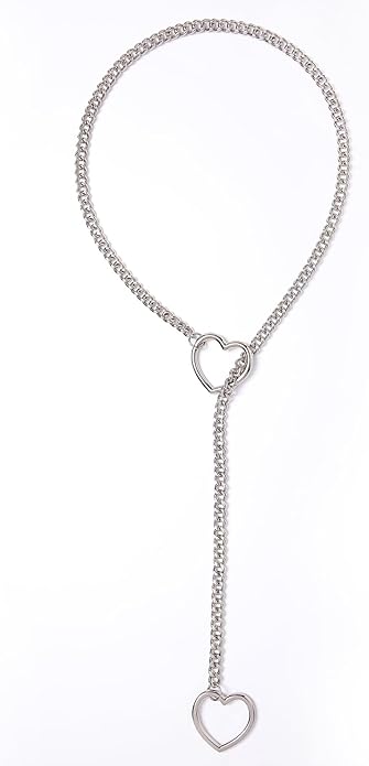 Heart Slip Chain Necklaces for Women,Stainless Steel Adjustable Lariat Heart Y-Necklace,Punk Gothic Cuban Collar Choker Necklace for women