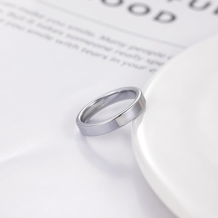 TRUMIUM 2mm 4mm 6mm Tungsten Rings for Women Men's Wedding Bands 24K Gold Plated Beveled Edges Flat High Polished Comfort Fit Size 5-14