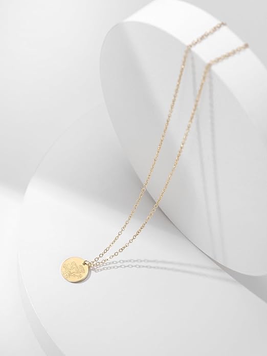 Birth Flower Necklace, 14K Gold Plated Floral Pendant Necklaces for Women, Simple Dainty Birth Month Flower Necklace, Birthday Jewelry for Women - 12 Month