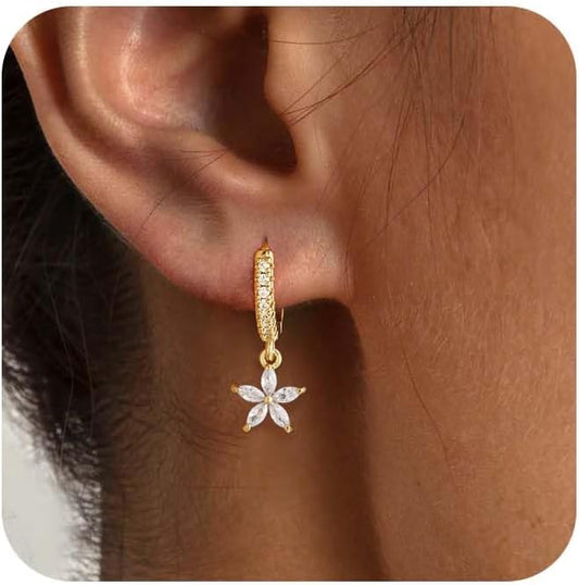 14K Gold Plated Dangle Earrings for Women - Dainty, Trendy, Hypoallergenic CZ Drop Earrings - Simple Long Dangling Jewelry