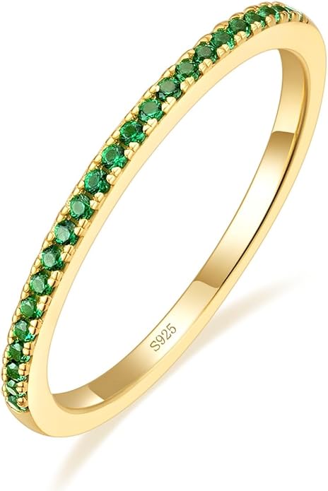 EAMTI 1.5mm 14K Gold Plated Eternity Bands for Women 925 Sterling Silver Half Eternity Stackable CZ Engagement Ring for Women Size 3-10