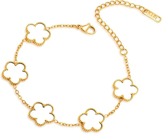 18K Gold-Plated Four Leaf Clover Bracelet for Women,Adjustable lucky Bracelet Set Jewelry Gift-Hypoallergenic Charm for Birthdays, Wellness & Daily Wear