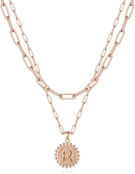 Ursteel Layered Initial Necklaces for Women, 14K-Gold-Plated Dainty Layering Paperclip Chain Necklaces for Women Jewelry