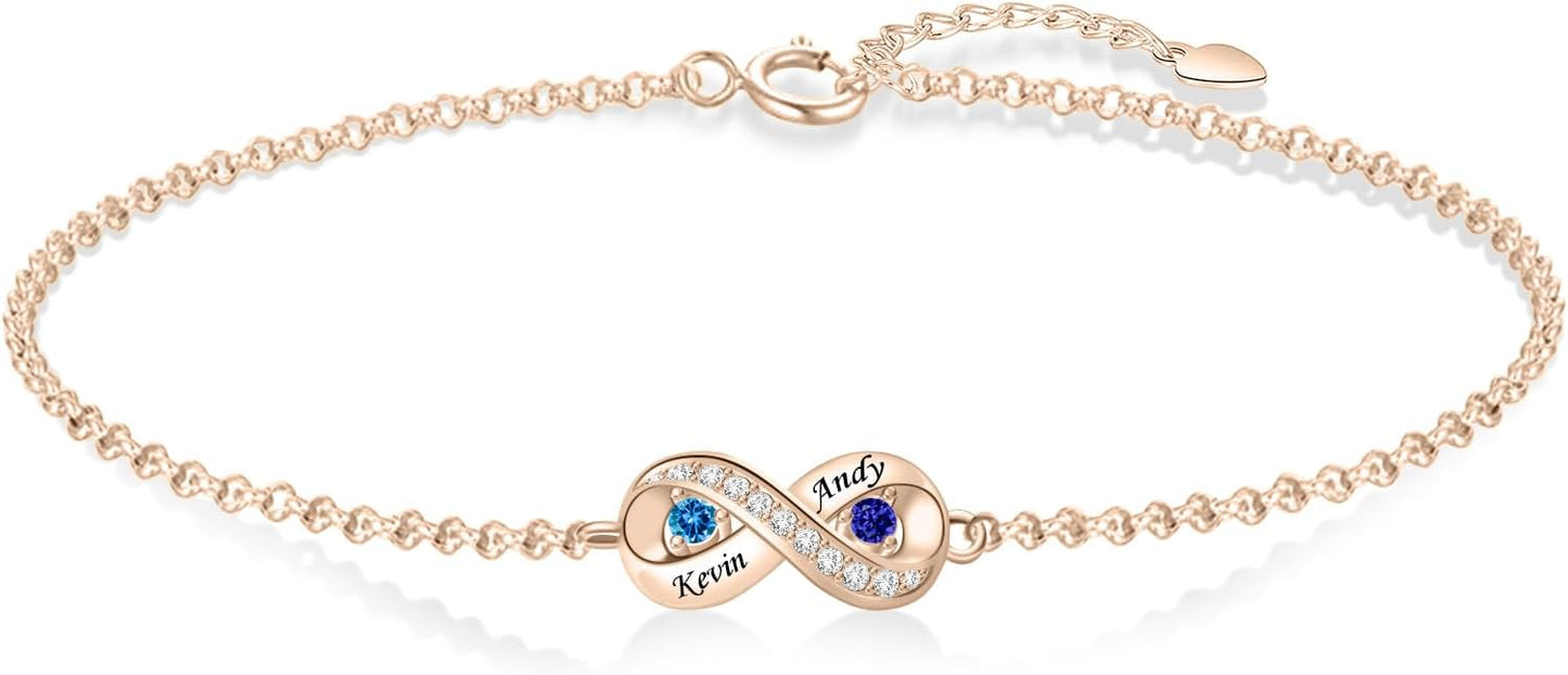 BABOOM Personalized Birthstone Bracelet for Mom Custom Infinity Name Bracelets with 1-8 Birthstones Jewelry Mothers Day Gifts for Women Mother Wife Grandma