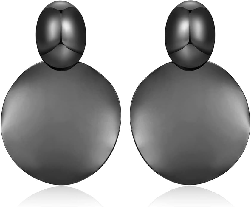 FAMARINE Big Disc Drop Earrings Gold Dangle Earrings Round Hammered Earrings Women