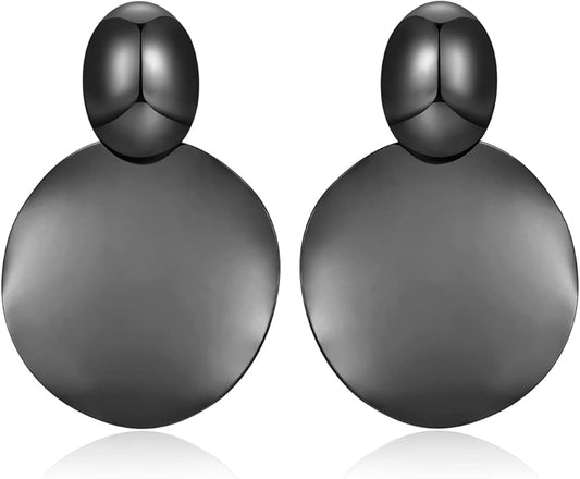 FAMARINE Big Disc Drop Earrings Gold Dangle Earrings Round Hammered Earrings Women