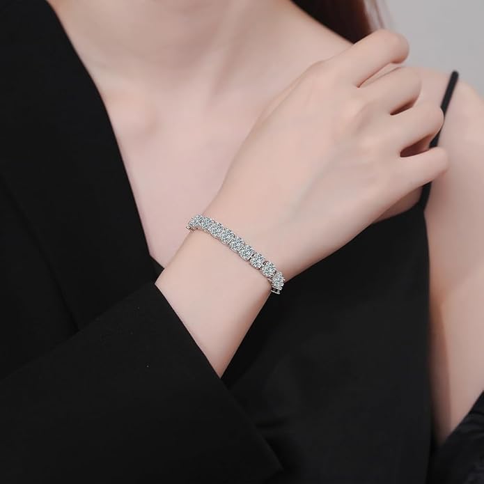 Italian Sterling Silver Women's Tennis Bracelets | Ladies' Sterling Silver Rope Adjustable Bracelet with Crystals | Gift for She