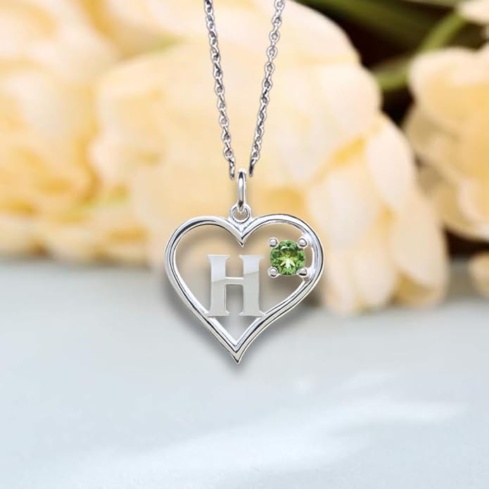 Icy Jewelry Silver Sterling Necklace Initial Letter A-Z Birthstone for Women – Personalized Custom Jewelry Pendant with Heart Design Customized Dainty Charm for Wife Girlfriend Mom – 18" Box Chain