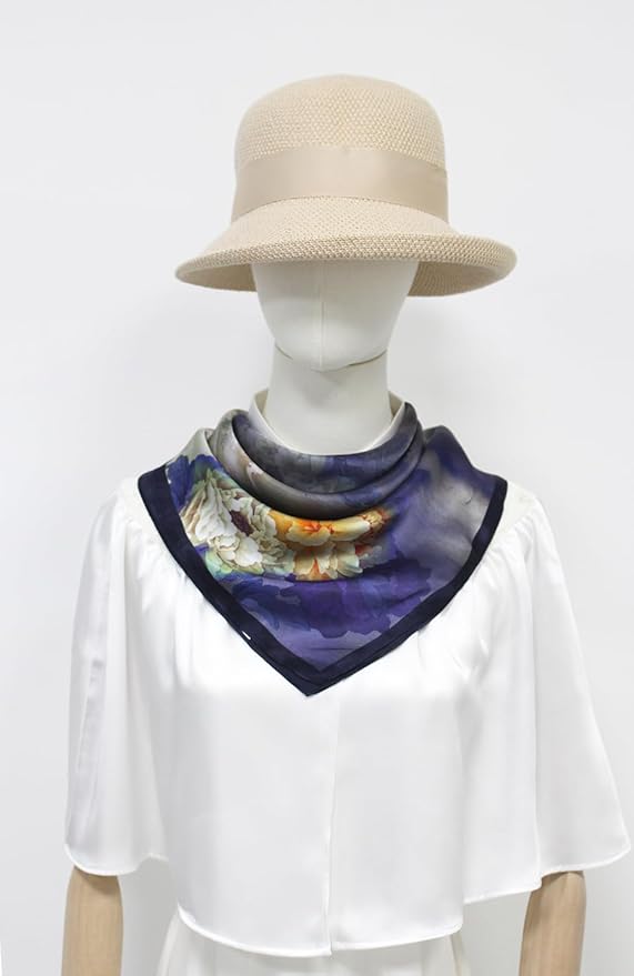 ANDANTINO 100% Mulberry Silk Square Scarf for Hair-25.6" X25.6'' Women Men Natural Silk Neckerchief Digital Printed Headscarf
