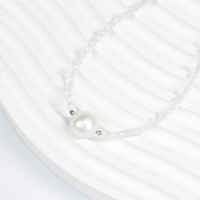 Beaded Necklace Pearl Necklaces for Women Single Pearl Necklace 11-12mm Freshwater Pearl Necklace Trendy Jewelry Gift Birthstone Bead Necklaces Pearl Choker Adjustable Chain