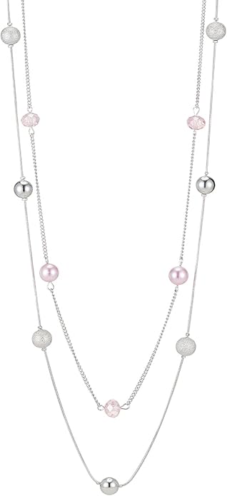 Silver Layered Long Necklace for Women Pearl Crystal Sweater Strand Chain Necklaces Fashion Gifts