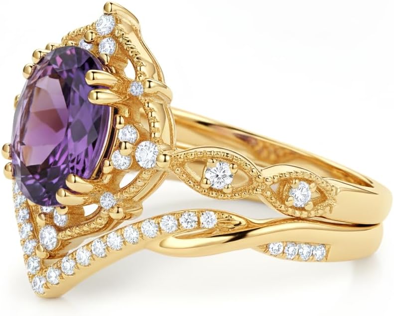 Oval Cut Vintage Gemstone Engagement Rings set for Women S925 Sterling Silver/10K/14K/18K Gold Birthstone Promise Anniversary Bridal Set Ring for her