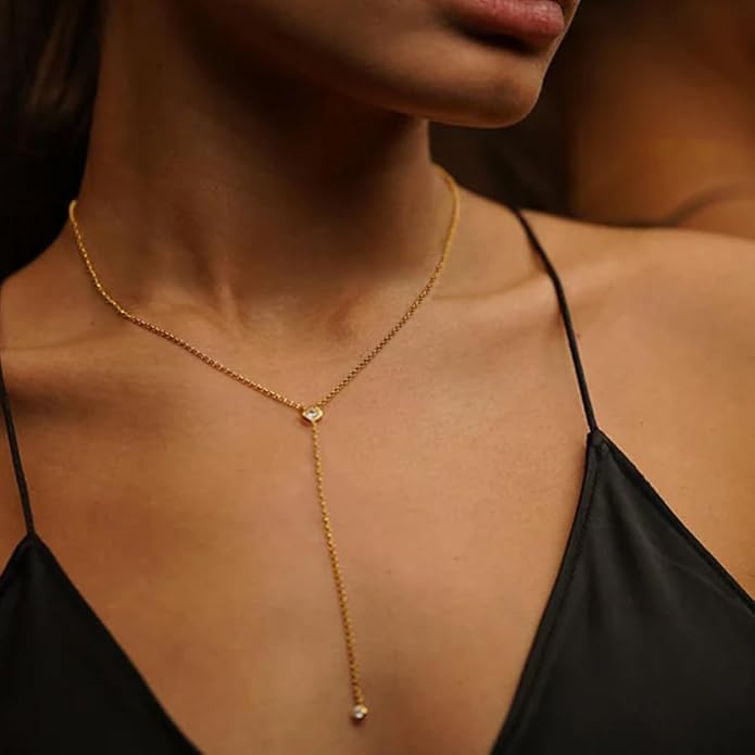 Suyi Lariat Necklace for Women Gold Dainty Long Necklace 14k Gold Plated Y-Shaped Necklaces