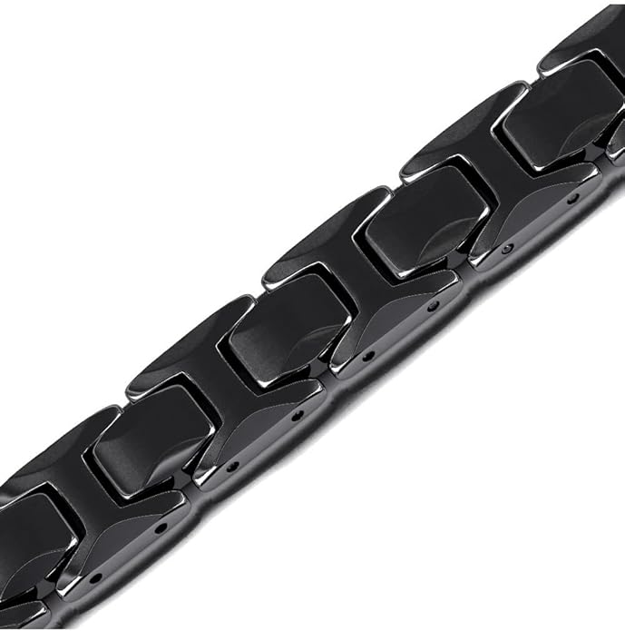Urban Jewelry Stunning Stainless Steel Link Bracelet for Men Polished Link, Puzzle, Ceramic Style (Silver, Black)